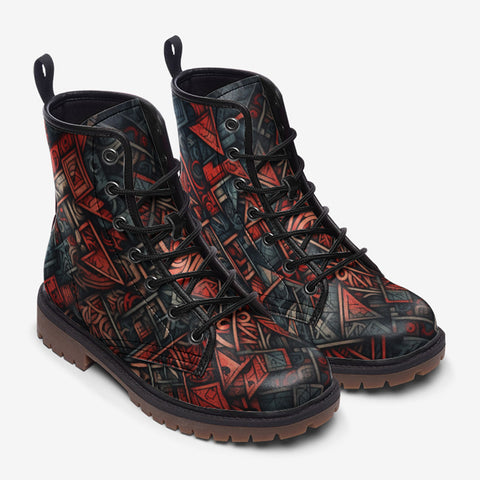 Leather Boots Abstract Dark Red Geometric