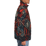 Down-Padded Puffer Jacket Abstract Dark Red Geometric
