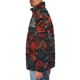 Down-Padded Puffer Jacket Abstract Dark Red Geometric