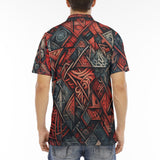 Men's Polo Shirt Abstract Dark Red Geometric