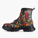 Casual Leather Chunky Boots Brush Abstract Graffiti