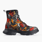 Casual Leather Chunky Boots Brush Abstract Graffiti