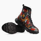 Casual Leather Chunky Boots Brush Abstract Graffiti