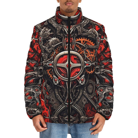 Down-Padded Puffer Jacket Gothic Futurism Artwork