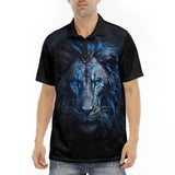 Men's Polo Shirt Glowing Blue Lion