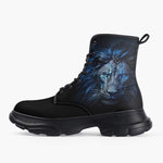 Casual Leather Chunky Boots Glowing Blue Lion