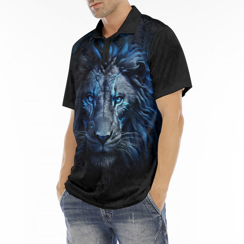 Men's Polo Shirt Glowing Blue Lion