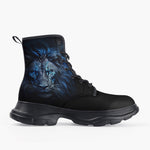 Casual Leather Chunky Boots Glowing Blue Lion