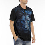 Men's Polo Shirt Glowing Blue Lion