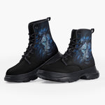 Casual Leather Chunky Boots Glowing Blue Lion