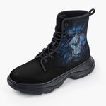 Casual Leather Chunky Boots Glowing Blue Lion