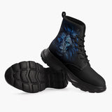 Casual Leather Chunky Boots Glowing Blue Lion