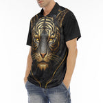 Men's Polo Shirt Black and Golden Tiger Face