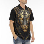 Men's Polo Shirt Black and Golden Tiger Face