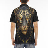 Men's Polo Shirt Black and Golden Tiger Face