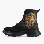 Casual Leather Chunky Boots Golden Leopard Print