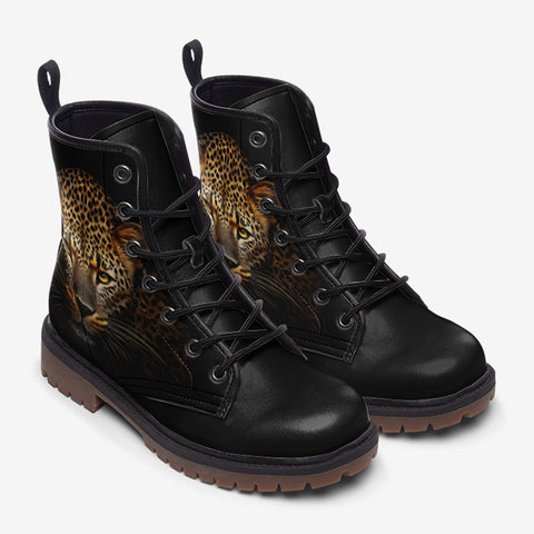 Leather Boots Golden Leopard Print