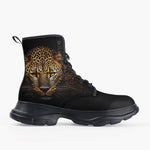 Casual Leather Chunky Boots Golden Leopard Print