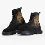 Casual Leather Chunky Boots Golden Leopard Print