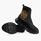 Casual Leather Chunky Boots Golden Leopard Print