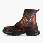 Casual Leather Chunky Boots Tiger with Flames