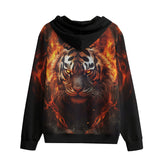 Men's Zip Up Hoodie Tiger with Flames