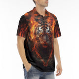 Men's Polo Shirt Tiger with Flames