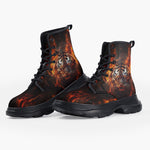 Casual Leather Chunky Boots Tiger with Flames
