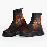 Casual Leather Chunky Boots Tiger with Flames