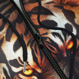 Men's Zip Up Hoodie Tiger with Flames