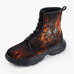 Casual Leather Chunky Boots Tiger with Flames