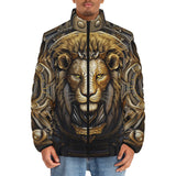 Down-Padded Puffer Jacket Lion Face in Steampunk Style