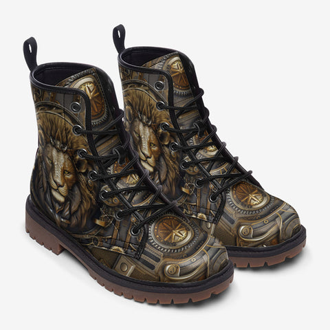 Leather Boots Lion Face in Steampunk Style