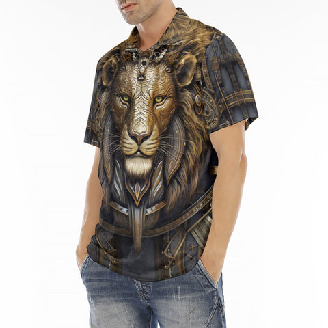 Men's Polo Shirt Lion Face in Steampunk Style