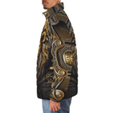 Down-Padded Puffer Jacket Lion Face in Steampunk Style