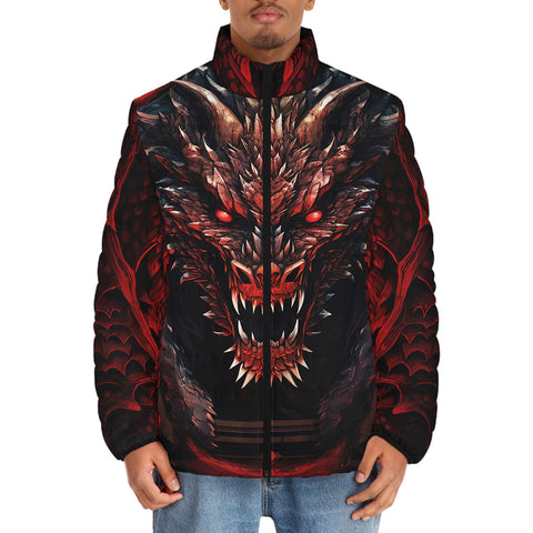 Down-Padded Puffer Jacket Dragon with Red Eyes