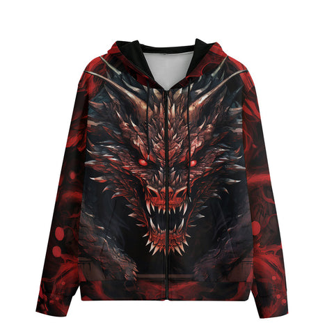 Men's Zip Up Hoodie Dragon with Red Eyes