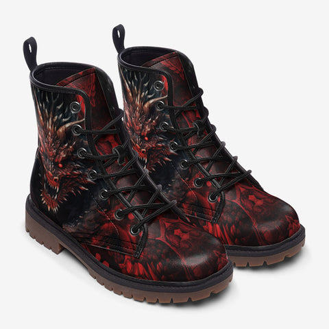 Leather Boots Dragon with Red Eyes