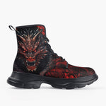 Casual Leather Chunky Boots Dragon with Red Eyes