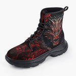 Casual Leather Chunky Boots Dragon with Red Eyes