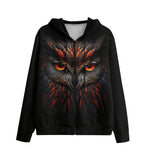 Men's Zip Up Hoodie Black Red Owl Head