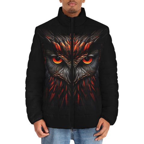 Down-Padded Puffer Jacket Black Red Owl Head