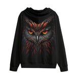 Men's Zip Up Hoodie Black Red Owl Head