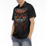 Men's Polo Shirt Black Red Owl Head