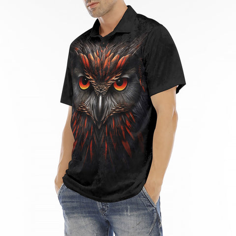 Men's Polo Shirt Black Red Owl Head