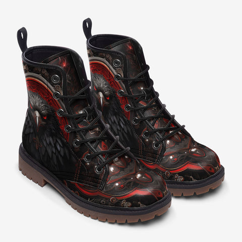 Leather Boots Raven Black and Red Metal Art