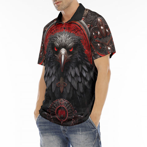 Men's Polo Shirt Raven Black and Red Metal Art