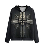 Men's Zip Up Hoodie Skull with Cross