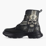 Casual Leather Chunky Boots Skull with Cross