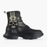 Casual Leather Chunky Boots Skull with Cross